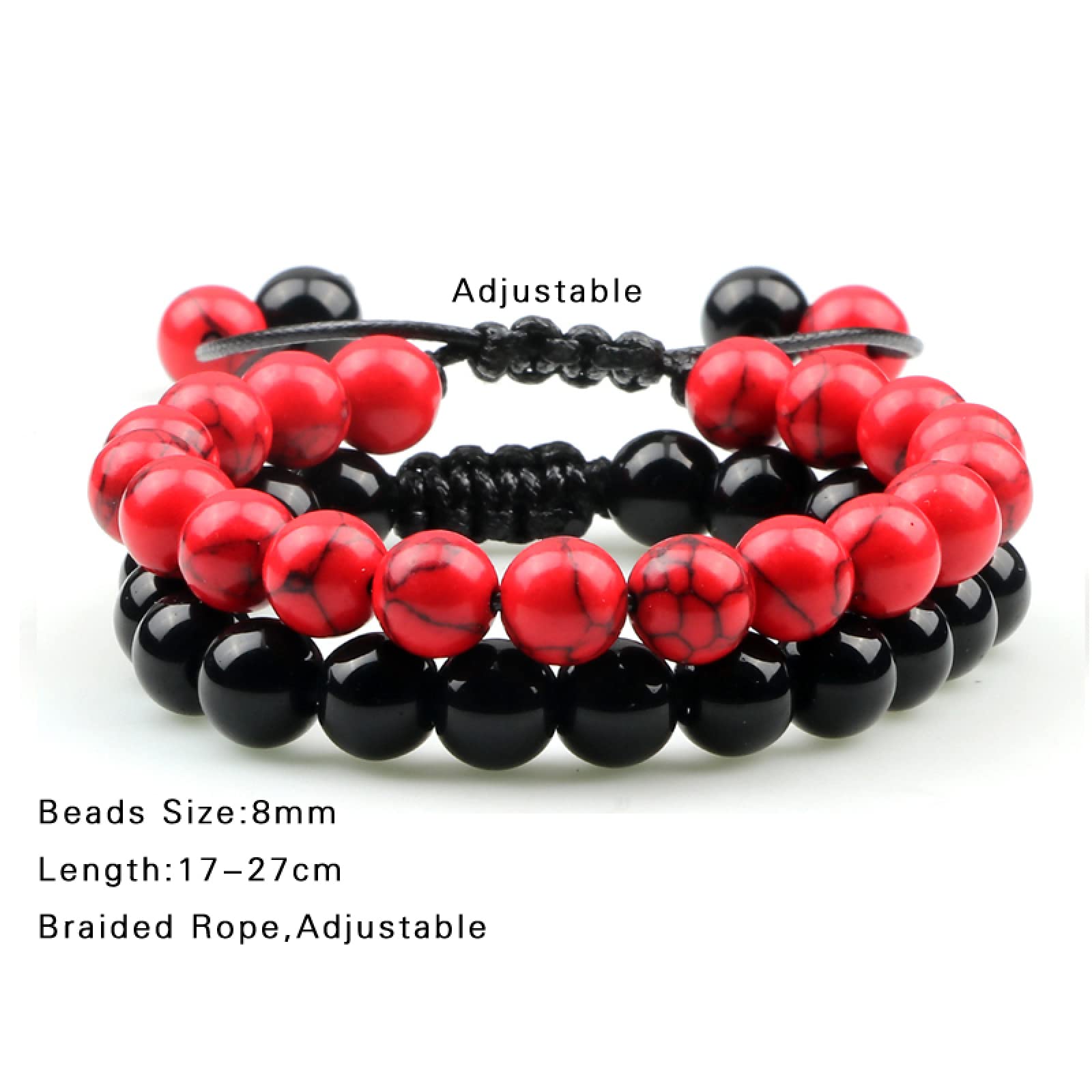MOCHAMIK Distanzperlen Armband Natur Schwarz Weiß Lavastein Armreif Damen Herren Geschenk