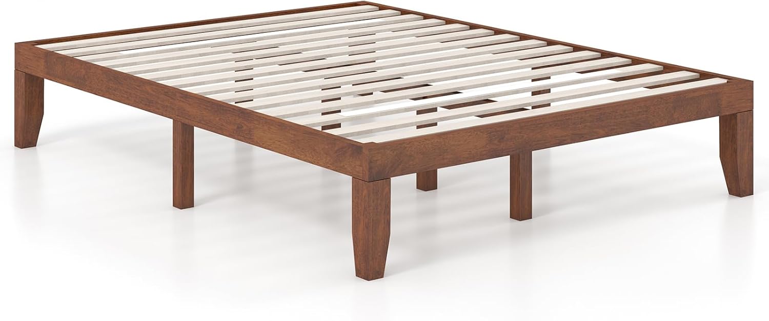 KOMFOTT 14 Inches Wood Platform Bed Frame Queen Size, Solid