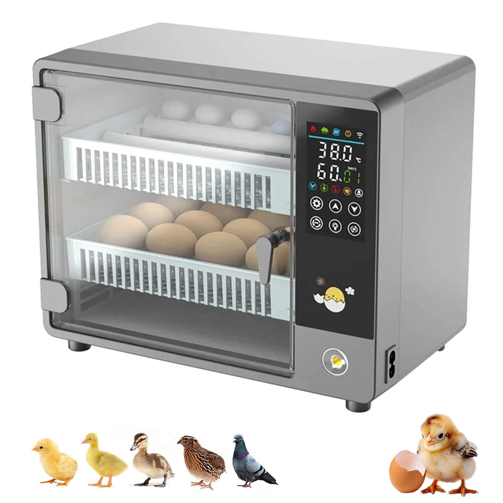 Incubatrice automatica per uova e incubatrice automatica 24 uova, ritorno automatico delle uova e umidificazione mediante atomizzazione ad ultrasuoni, controllo della temperatura, qualsiasi tipo di