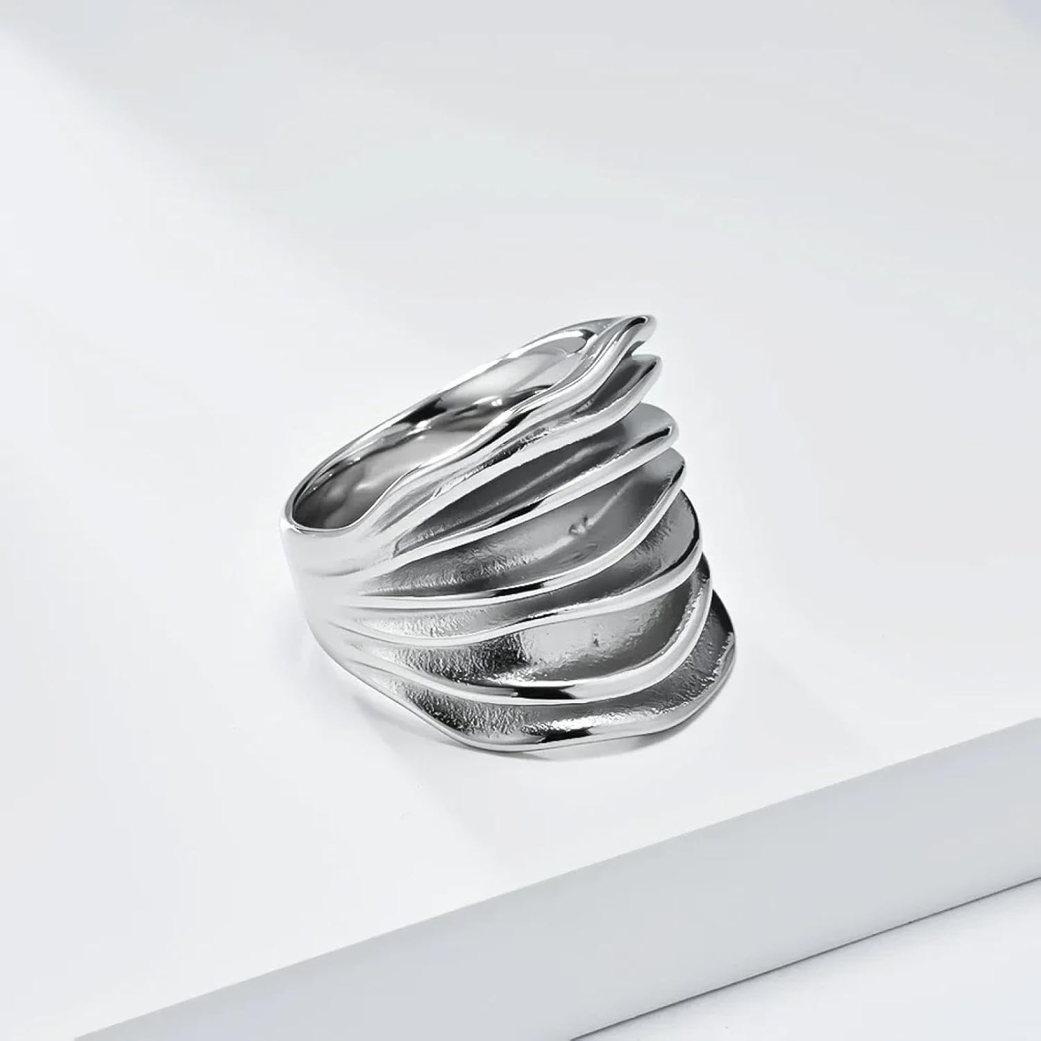 Ringe Ring Schmuck Frauen Männer Unregelmäßig Gewebter Wickelring Wasserdichter Silberfarbener Ring Für Frauen, Silver, 10 UK
