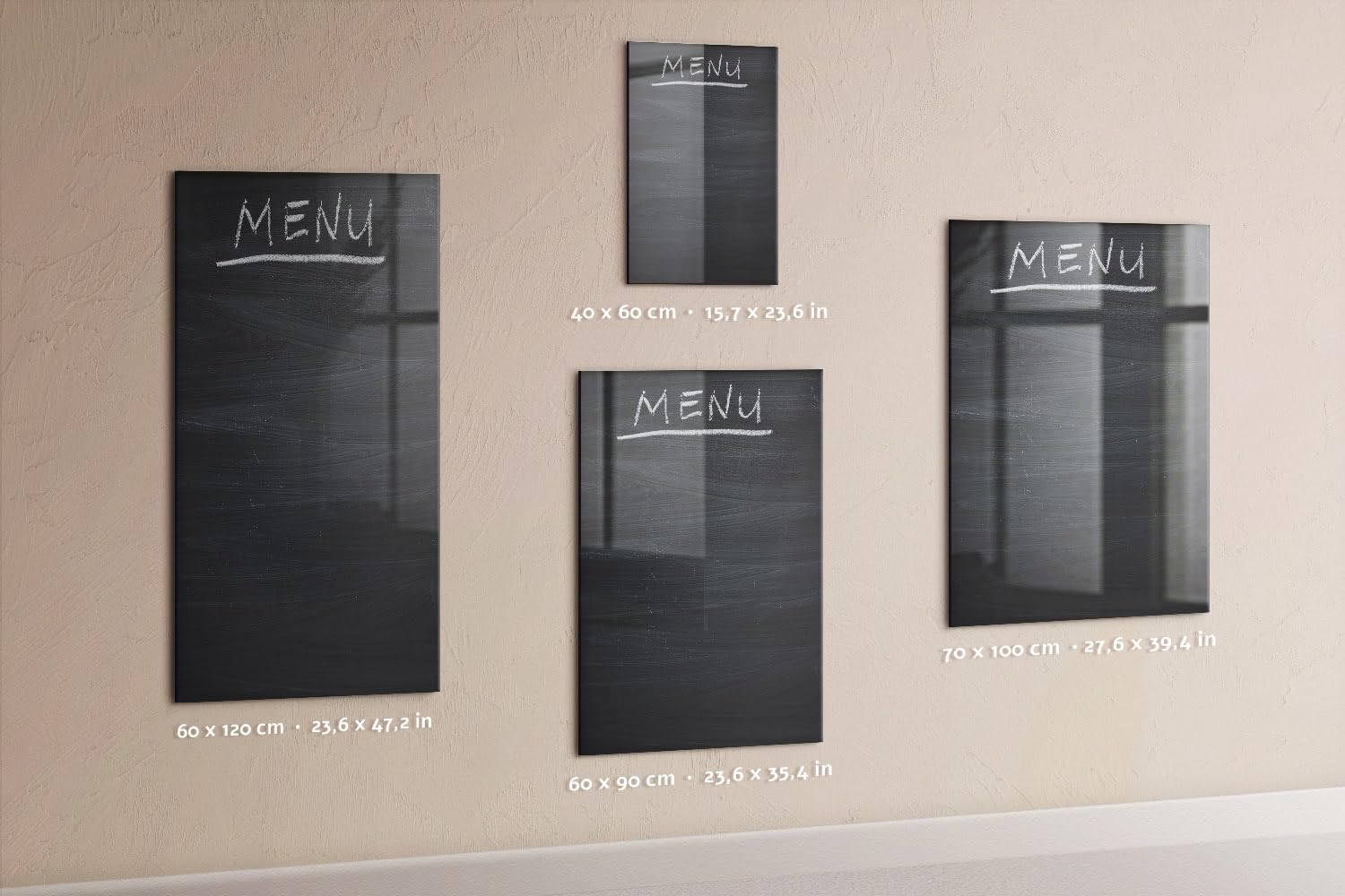 Pizarra de cristal magnética vertical sofisticada | Incluye imanes fuertes, rotulador y borrador | Ideal para decoración y organización - 60x120 - Tablero de menú