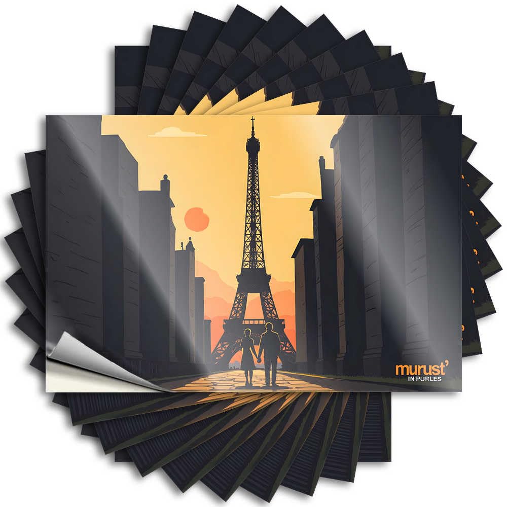 Decal Gifts Durable Vinyl - Romantic Sunset Stroll Under The Eiffel Tower Silhouette Bottle for Men Use(8X12CM)