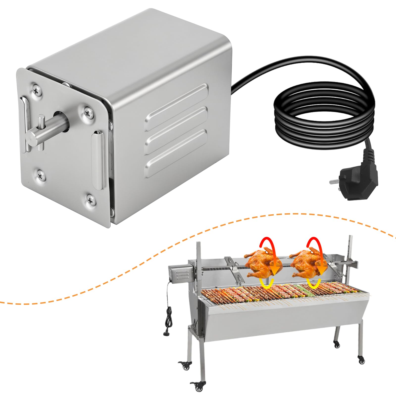 YJINGRUI Grill Rotisserie Kit 15W Stainless Steel Outdoor
