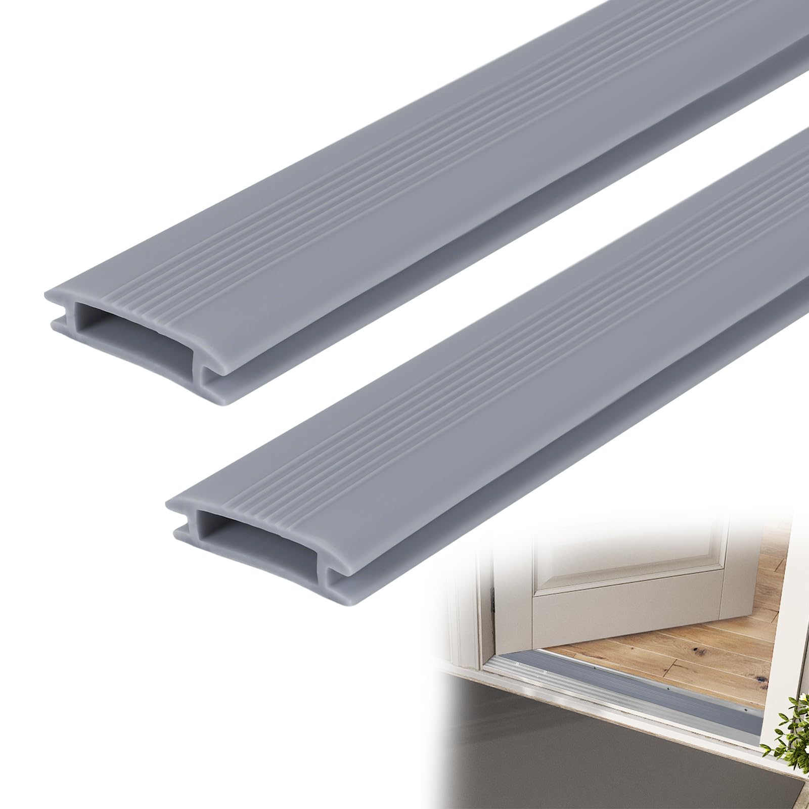 Paquete de 2 sellos de umbral de puerta de 35 pulgadas de vinilo de repuesto para umbrales de aluminio de altura ajustable, tira flexible para puerta delantera exterior (gris)