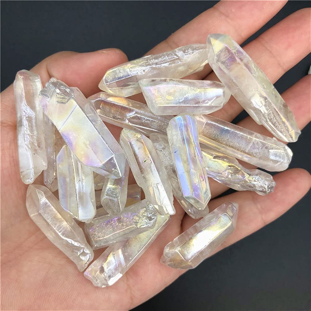 Jukuckv White 50G/1Pc Titanium Aura Lemurian Seed Quartz Crystal Stones Point Specimen Decoration Quartz Crystals Spiritual Support
