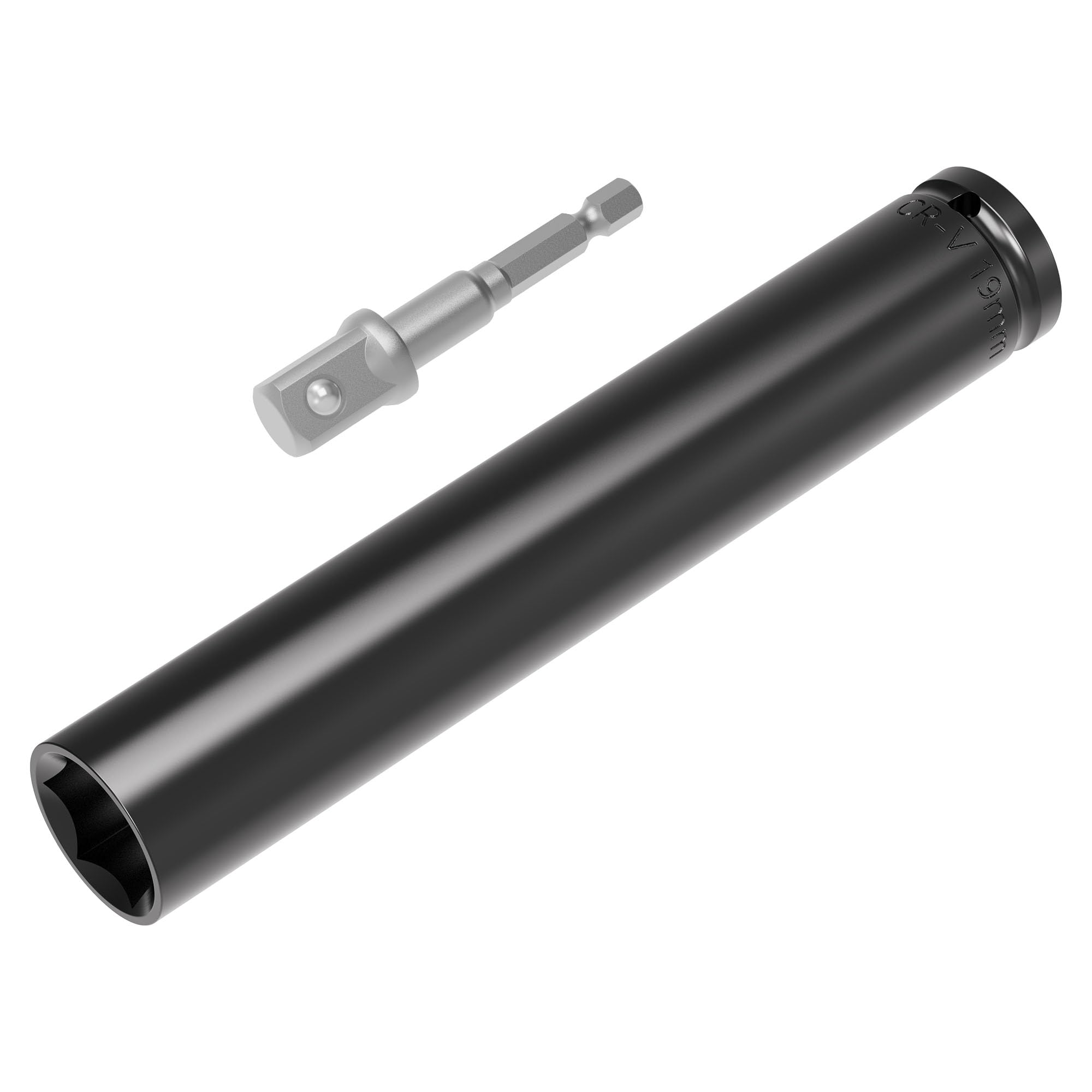 FOCMKEAS 1/2 Inch Drive Socket Accessory Set, 19mm(3/4 Inch) Deep 6-Point Impact Socket 6 Inch Length and 1/4 Inch Hex Shank Adapter, Heat-Treated