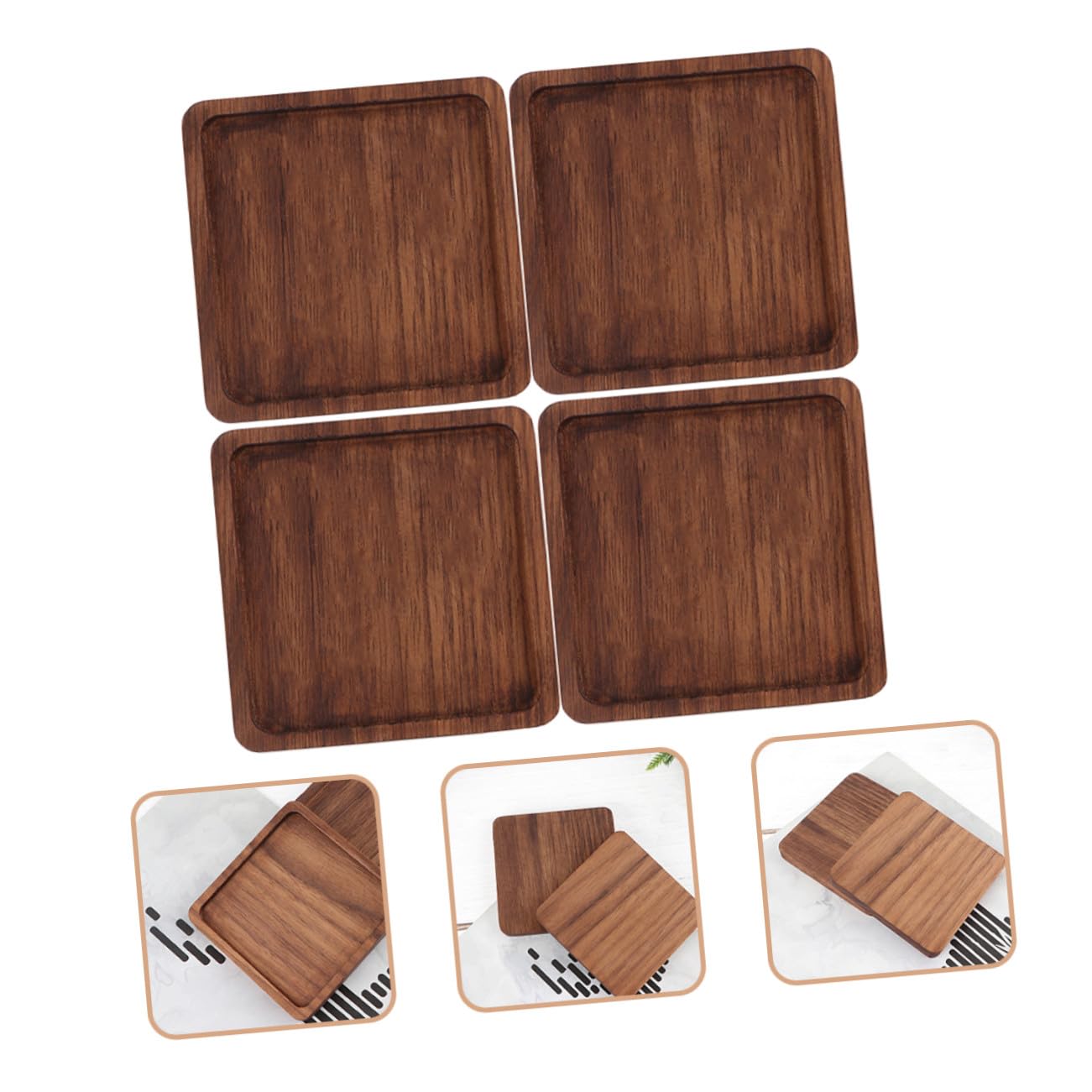 NOLITOY Posavasos De Madera para Mesa 8,8 Cm Cuadrados De Nogal, Aislante Térmico, Resistentes Al Calor, para Bebidas Calientes y Frías, Uso En Hogar, Restaurante y Bar, Juego De 4 Piezas