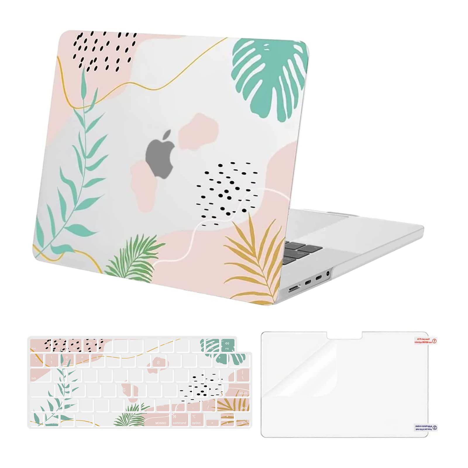 MOSISO Compatible with MacBook Pro 16 inch Case 2021 2022 Release A2485 M1 Pro M1 Max, Plastic Hard Shell Case&Keyboard Cover Skin&Screen Protector, Artistic Leaf