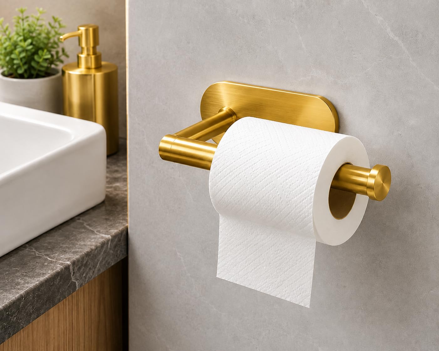 HOME CUBE Self Adhesive Toilet Paper Holder, Kitchen Tissue Paper Holder, Towel Hanger, No Drill Wall Mounted Stainless Steel Tissue Roll Holder for Bathroom, Washroom, Waterproof & Rustproof (Gold)-image-15