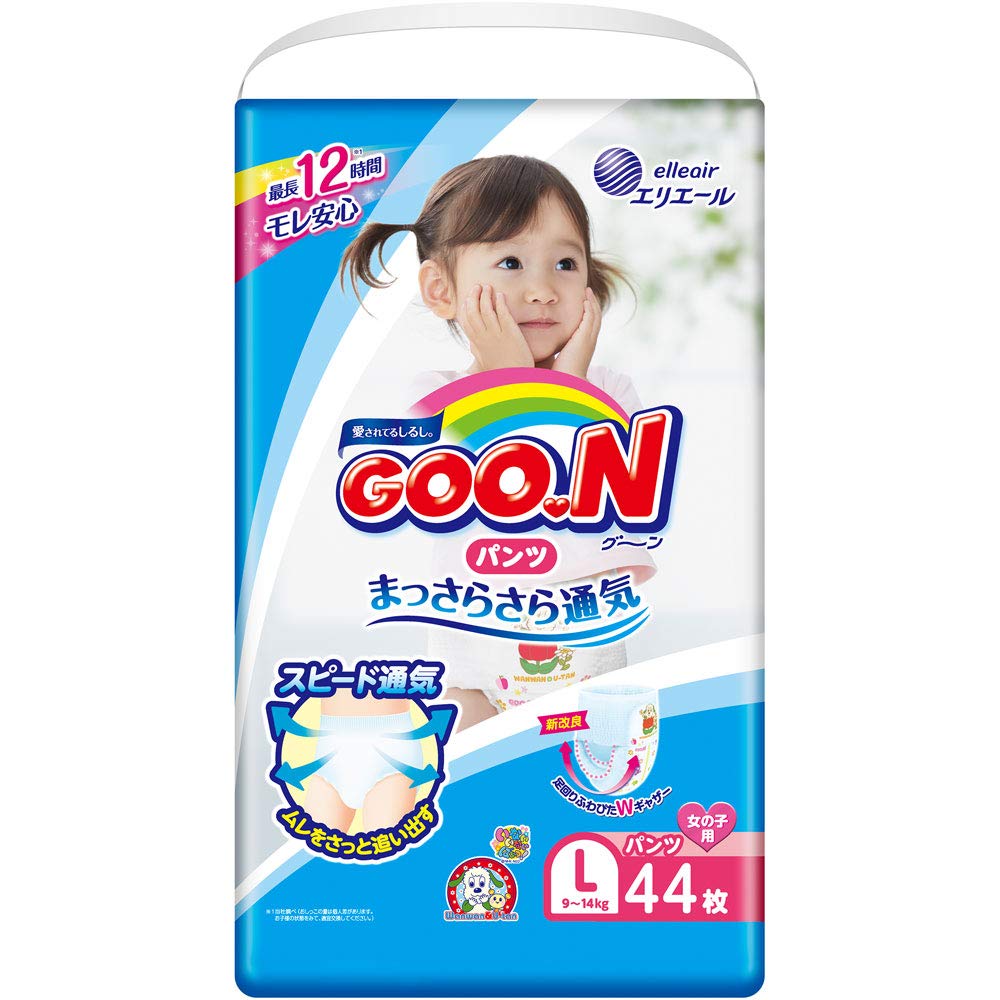 GOO.N Baby Windelhöschen für Mädchen Größe L (9-14 kg) 44 Stück Premium Qualität Made in Japan