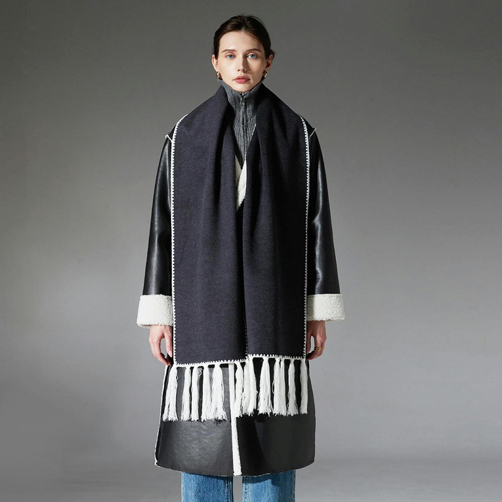 Sciarpa Donna Elegante Sciarpa A Doppia Faccia Grigio Scuro per Donne - Scialle Invernale Autunnale, Morbido E Caldo, Regalo di Natale Idear-Grigio Scuro-30 * 190 Cm