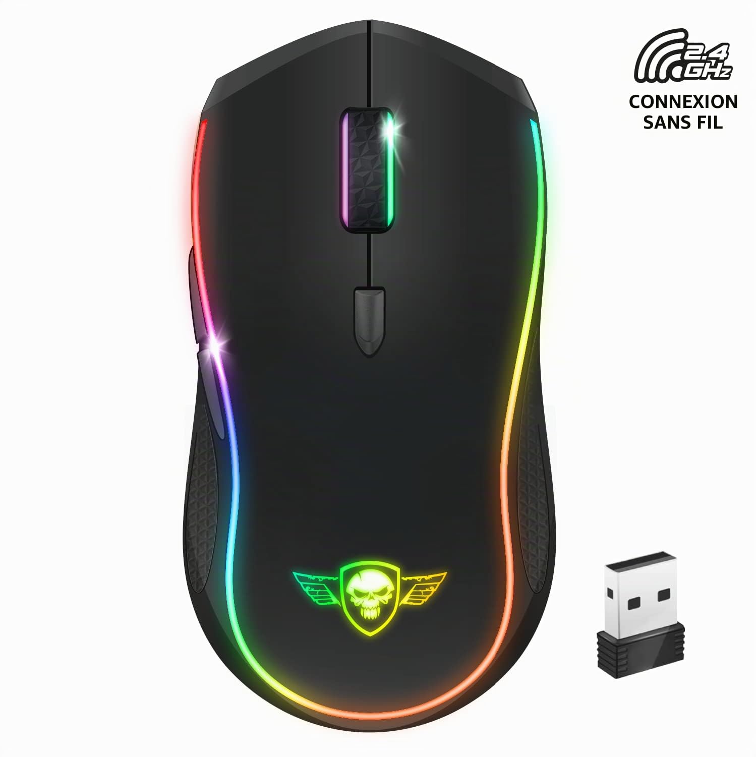 Spirit Of Gamer Pro M9, Souris Gamer sans Fil Symétrique, 6 Boutons Programmables, Capteur Optique 4200 DPI, 6 Effets de Rétroéclairage RGB Personnalisable, Souris Gaming Ergonomique Rechargeable