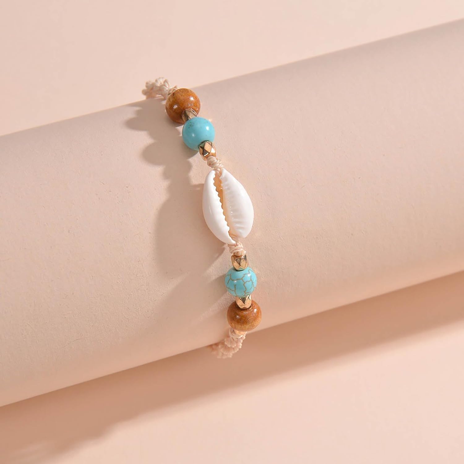 Boho Shell Anklet Bracelet Shell Beads Anklet Chain Handmade Woven Adjustable Ankle Rope Shell Foot Chain Anklet Beach Seashell Anklet Summer Feet Chain Foot Jewelry for Women - Image 5