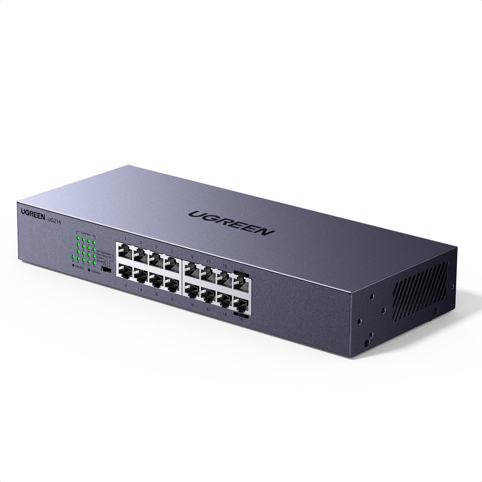 UGREEN 16 Port Gigabit LAN Switch, 19 Zoll Rack-Montage (16 Port) | Unmanaged, Netzwerk Switch, 32Gbp/s Switching-Kapazität, Metallgehäuse Ethernet Switch für TV/ Laptop/ Switch/ Router