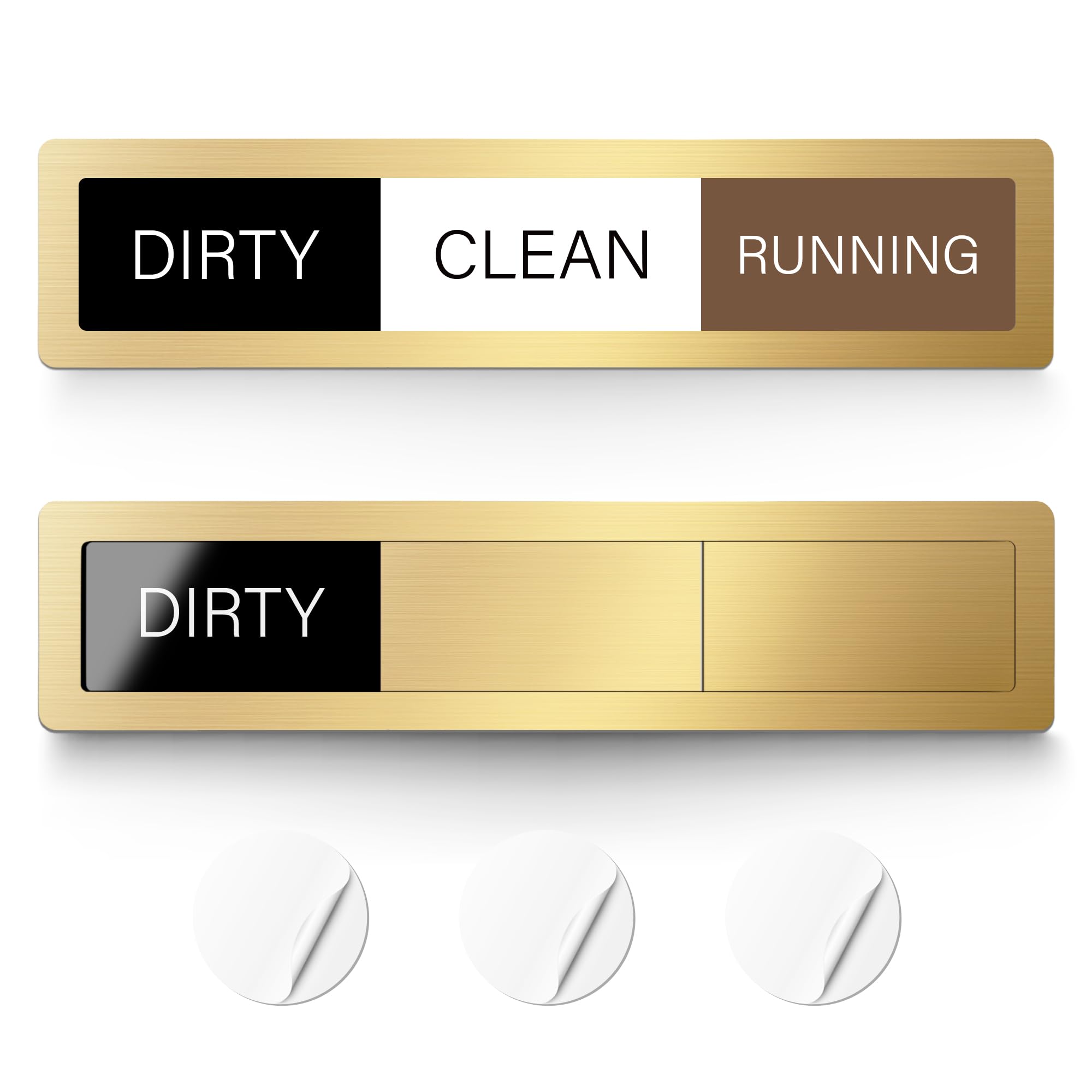 Dishwasher Magnet Clean Dirty Sign, 3 Options with Running Options, Brushed Gold Dishwasher Magnet Easy to Switch, Residue Free Adhesive Included
