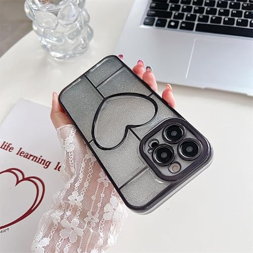 Deavon Compatible With Iphone 14 Pro Max Glitter Case-6.7 Inch, Luxury Love Heart Pattern Plating Clear Case,With Airbag Protection Bling 3D For Women Girls Shockproof Back Cover-Black #TOP2
