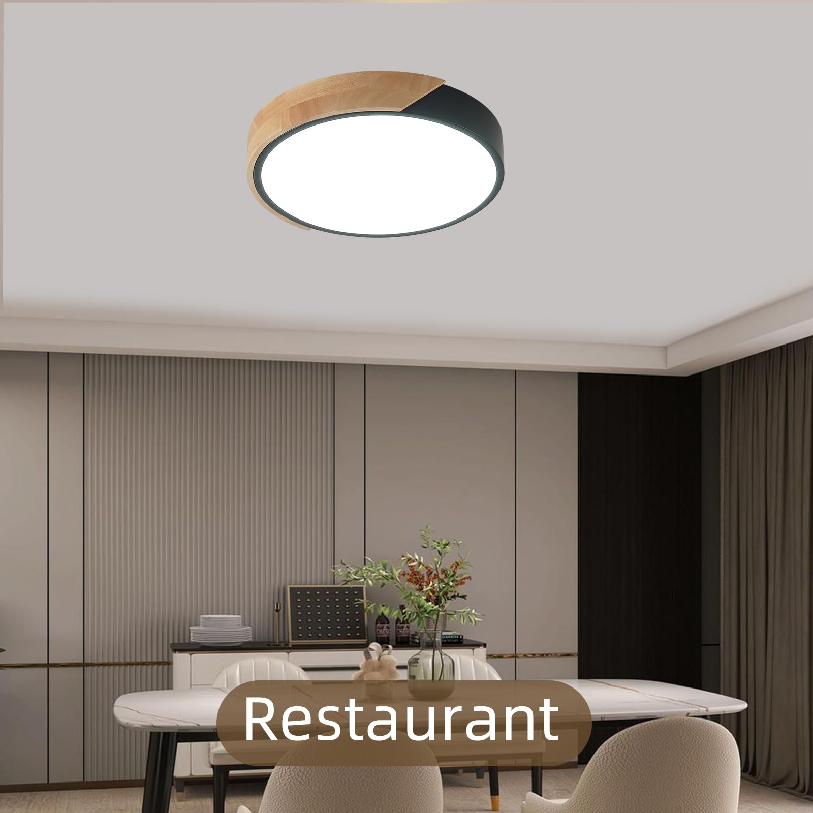 Plafón Led Ronda 24W, Luz Blanca Fría 6000K, Paquete de 2 Lámparas Techo Negro para Salón, Cocina, Comedor, Dormitorio