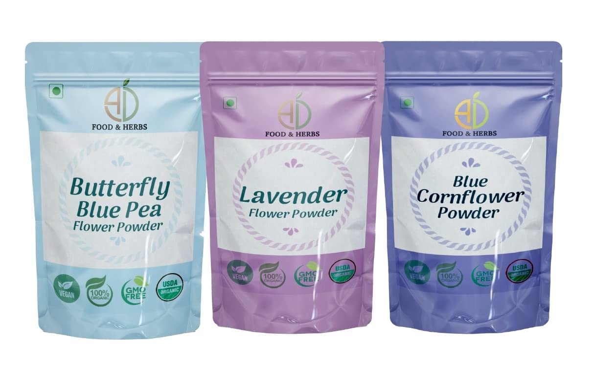 A D Food & Herbs Combo of Lavender/Butterfly Pea Flower/Blue Corn Flower Powder Aromatic Edible for Homemade Lattes, Tea Blends, Bath Salts, Face packs & Body packs (20 GMS x Pack of 3)-image-41