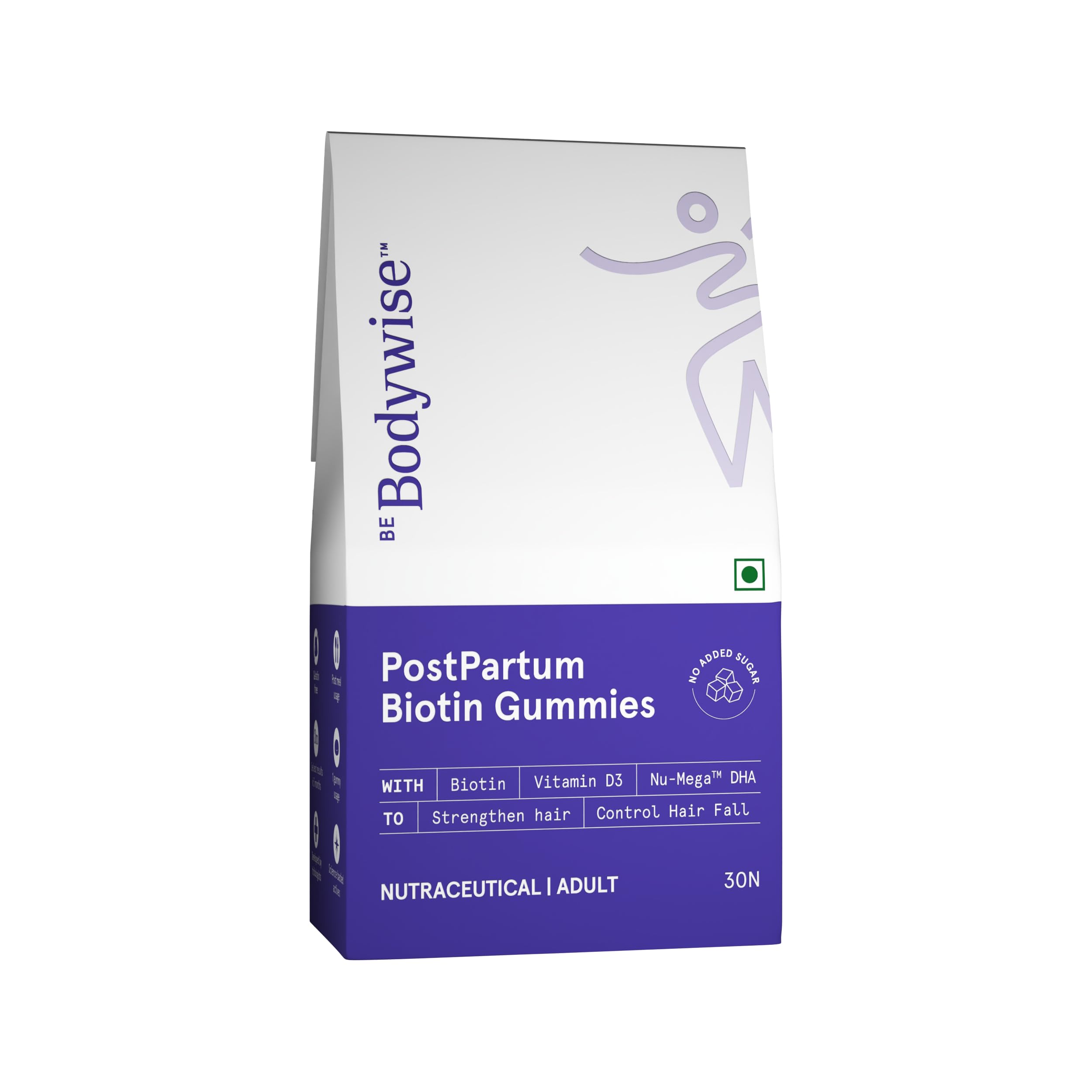 Be Bodywise Biotin Hair Gummies for Postpartum Hair fall | Breastfeeding Safe | Reduces Hairfall, Strengthens Hair & Improves Density | Zinc, Folic Acid & Multivitamins | No Added Sugar, 30 Day Pack