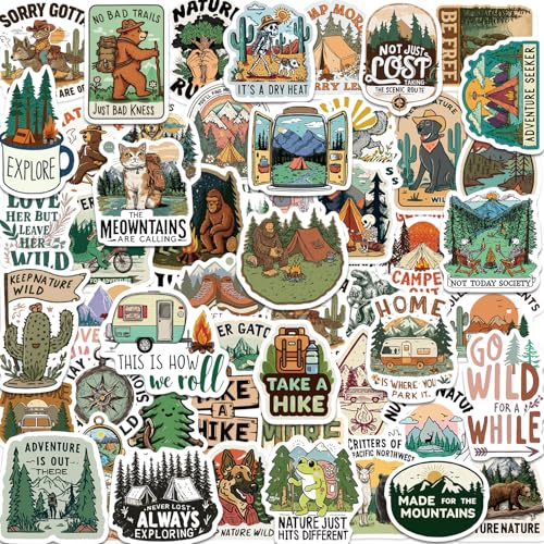 100PCS Funny Camping Stickers Hiking Outdoor Adventure Stickers Vinyl Waterproof Sticker Packs for Laptop