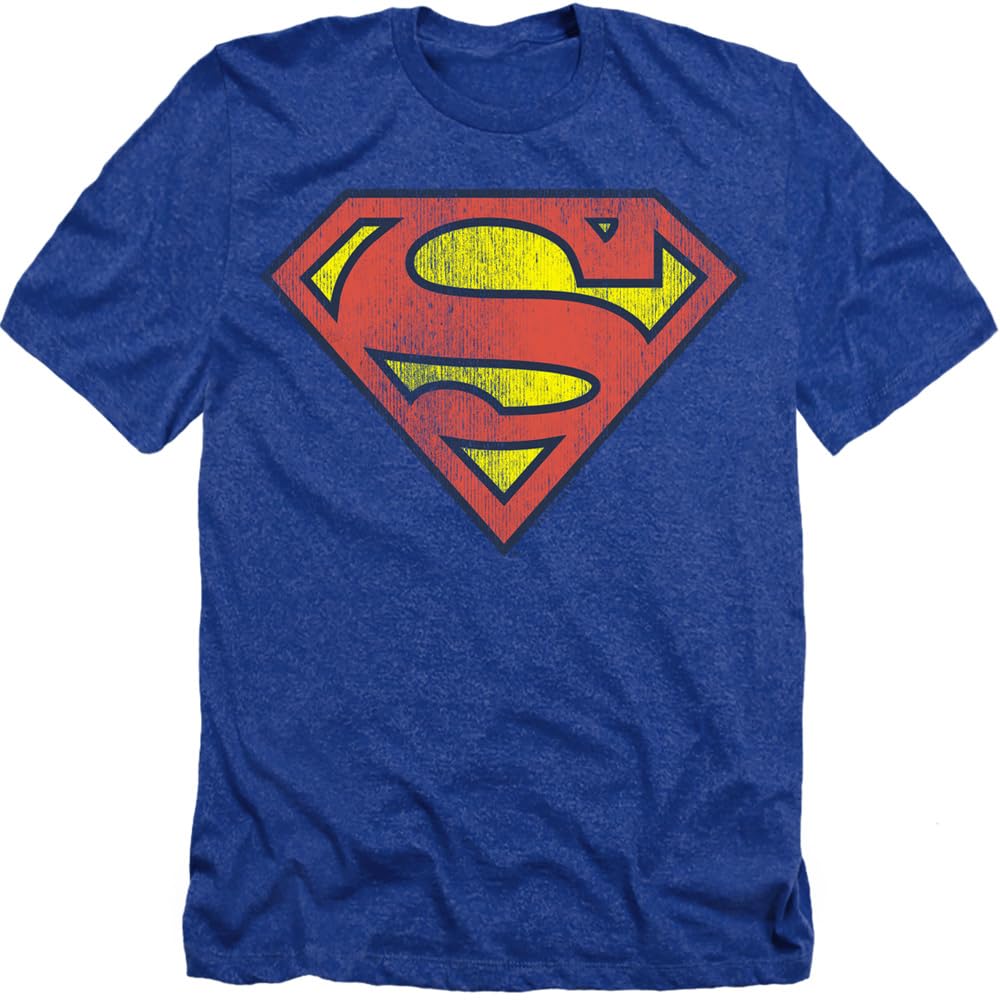 Superman Classic Logo Distressed Heather Adult Unisex T-Shirt & Stickers