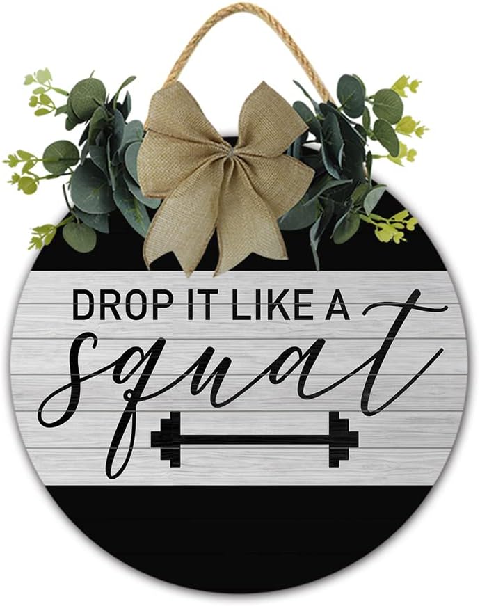 TYmall Wooden Welcome Sign For Front Door Home Gym Sign Decor Drop It Like A Squat Inspirational Workout Room Motivational Fitness Home Gym Decoration Wall Art Gifts for Women Men 30cm