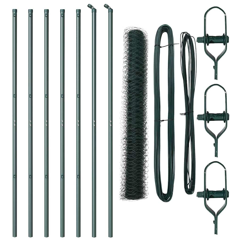 Green Steel PVC Fence Post 10 x 1.4 m 50 mm Mesh Outdoor Garden Security Barrier Kit Weather Resistant Corrosion Proof Secure Enclosure for Terrace Yard