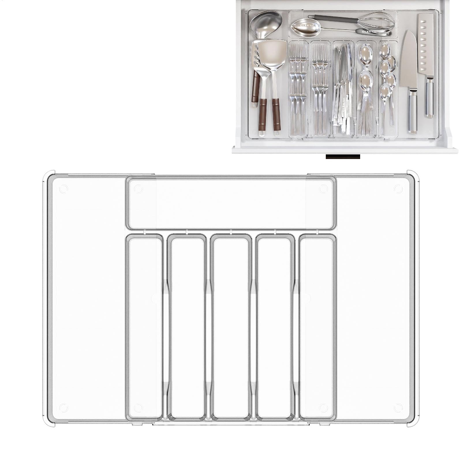 Organisateur de tiroir à couverts extensible et ajustable en plastique pour cuisine