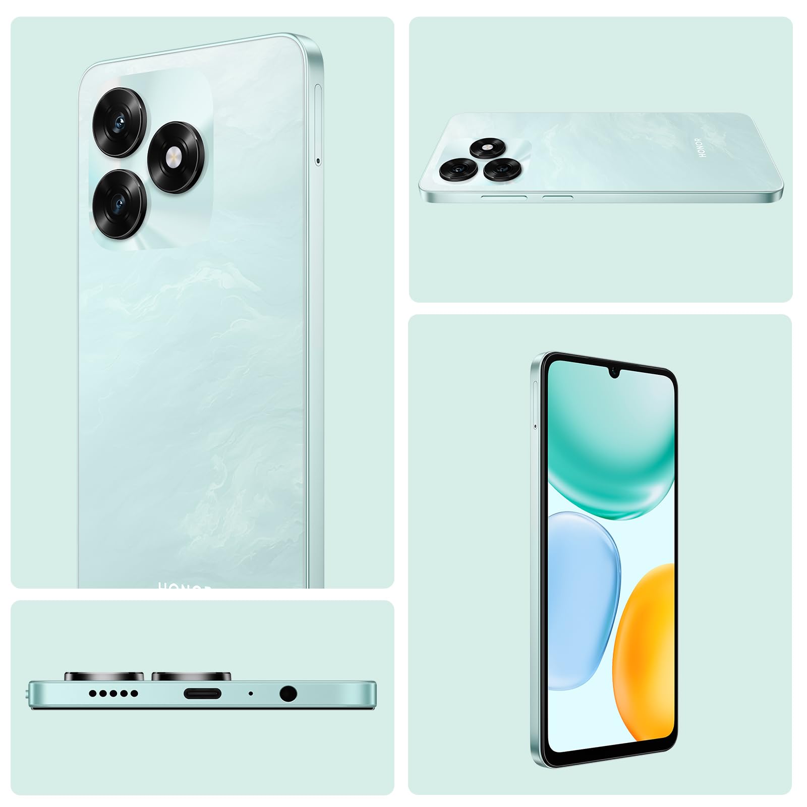 Honor X5c Plus 4G Smartphone, 4Go 256Go, Dual SIM, 5130mAh Batterie, 50Mpx Ultra-Net AI Caméra, Écran 6,7" 90Hz, MicroSD 1 to à Extensible, Android 15 Telephone Portable, Cyan