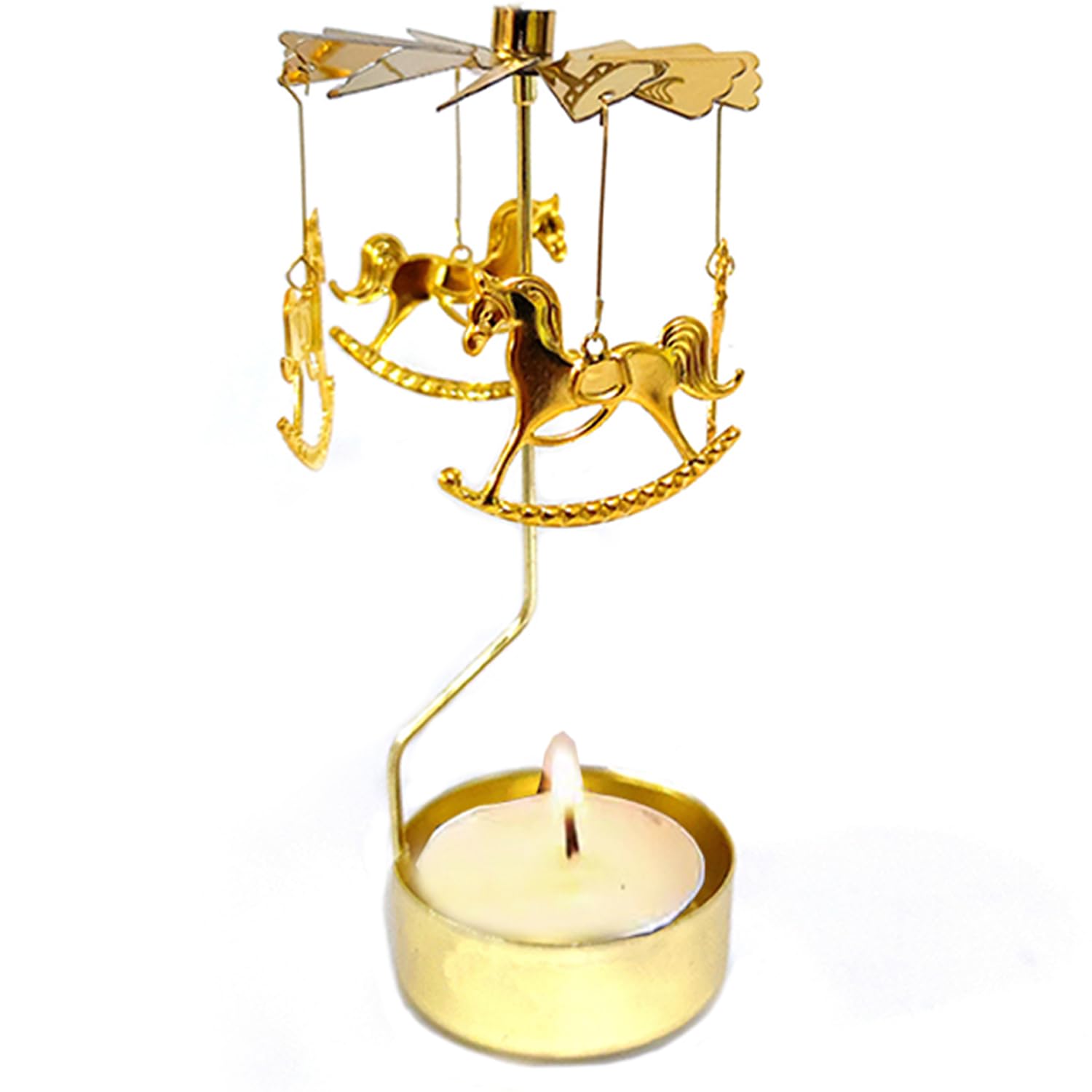 COMZPLIFE Carousel Spinning Tea Light Candle Holder, Gold Metal Rotary Candle Stand for Birthday, Wedding, Anniversary, Party, Table Decoration, Home Decor