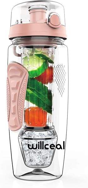 willceal Bouteille d'eau pour infuseur de fruits 32 oz durable avec boule de gel amovible, grande - Tritan sans BPA, couvercle à rabat, protection anti-fuites - Sports, Camping (D'or) - 2