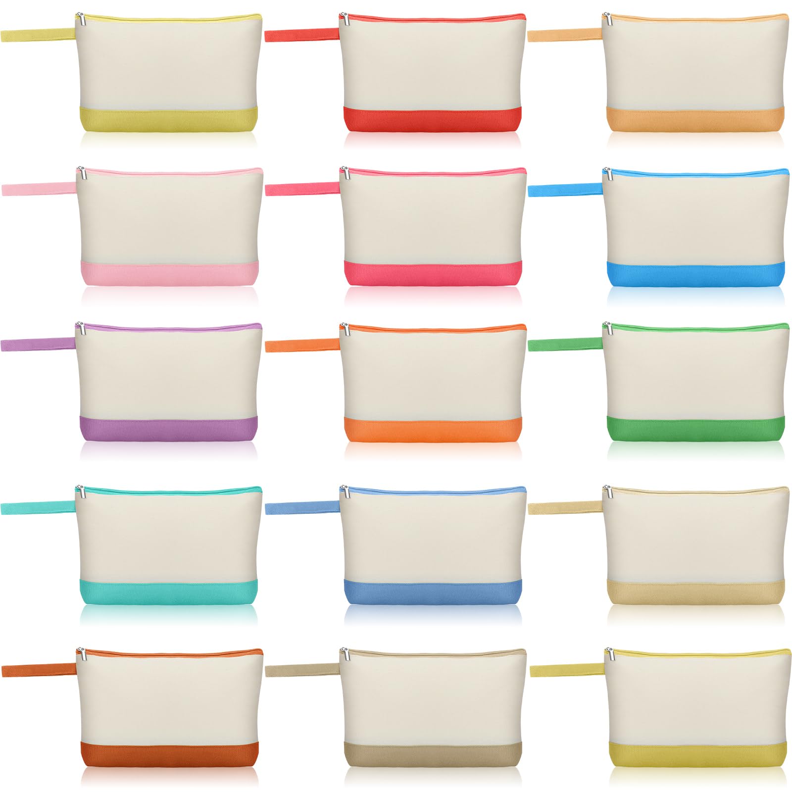 Silkfly 15 Pcs Cotton Canvas Makeup Bags Canvas Cosmetic Zipper 10.2 x 5.5 x 2 Inches Blank DIY Pouch Bag Bulk with Bottom Pencil Case Travel Toiletry