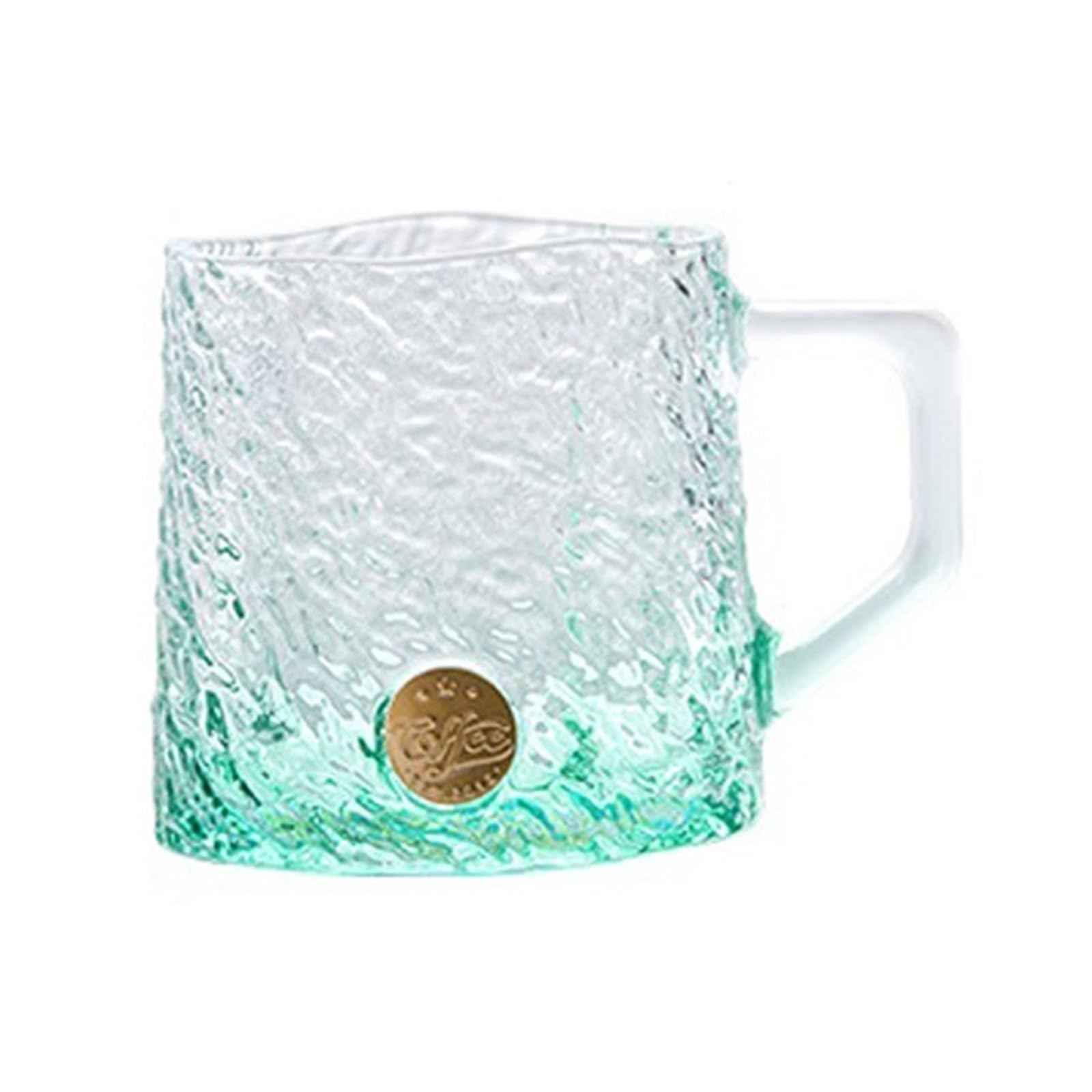 Vaso de agua de vidrio transparente y diseño minimalista con asa verde