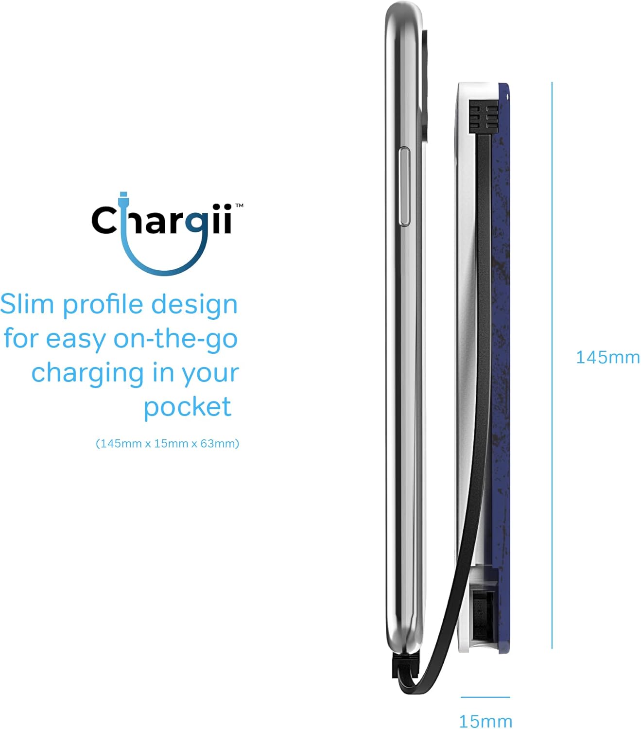Chargii Classic Portable Charger Power Bank - Wireless Charger Compatible with iPhone & Android, Compact External Battery Power Bank w/ 2 USB Ports and Built-in iPhone and USB-C Cables (Black) : Cell Phones & Accessories