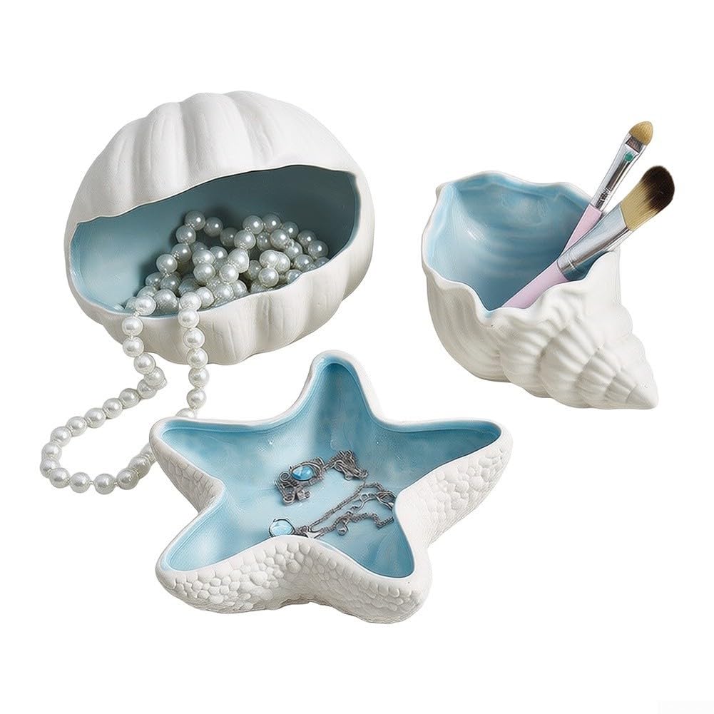 Set Joyero Concha Estrella Mar 3 para uds Porcelana Set Joyero