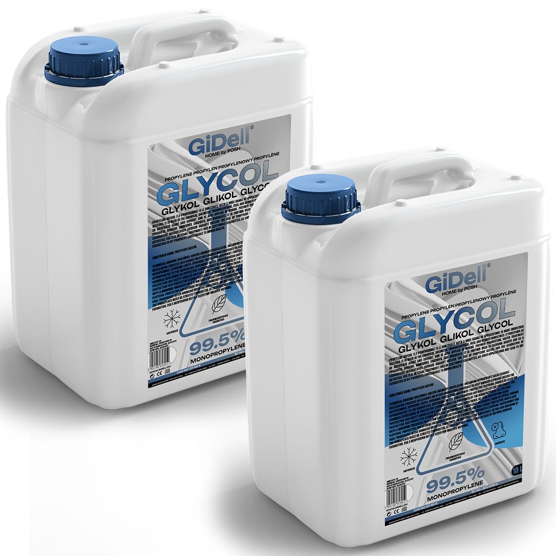 GiDeli Propilenglicol 99,5% 2 x 10L monopropilenglicol (PG) disolvente para cosméticos, farmacéutica, química, industria, laboratorio y aplicaciones técnicas