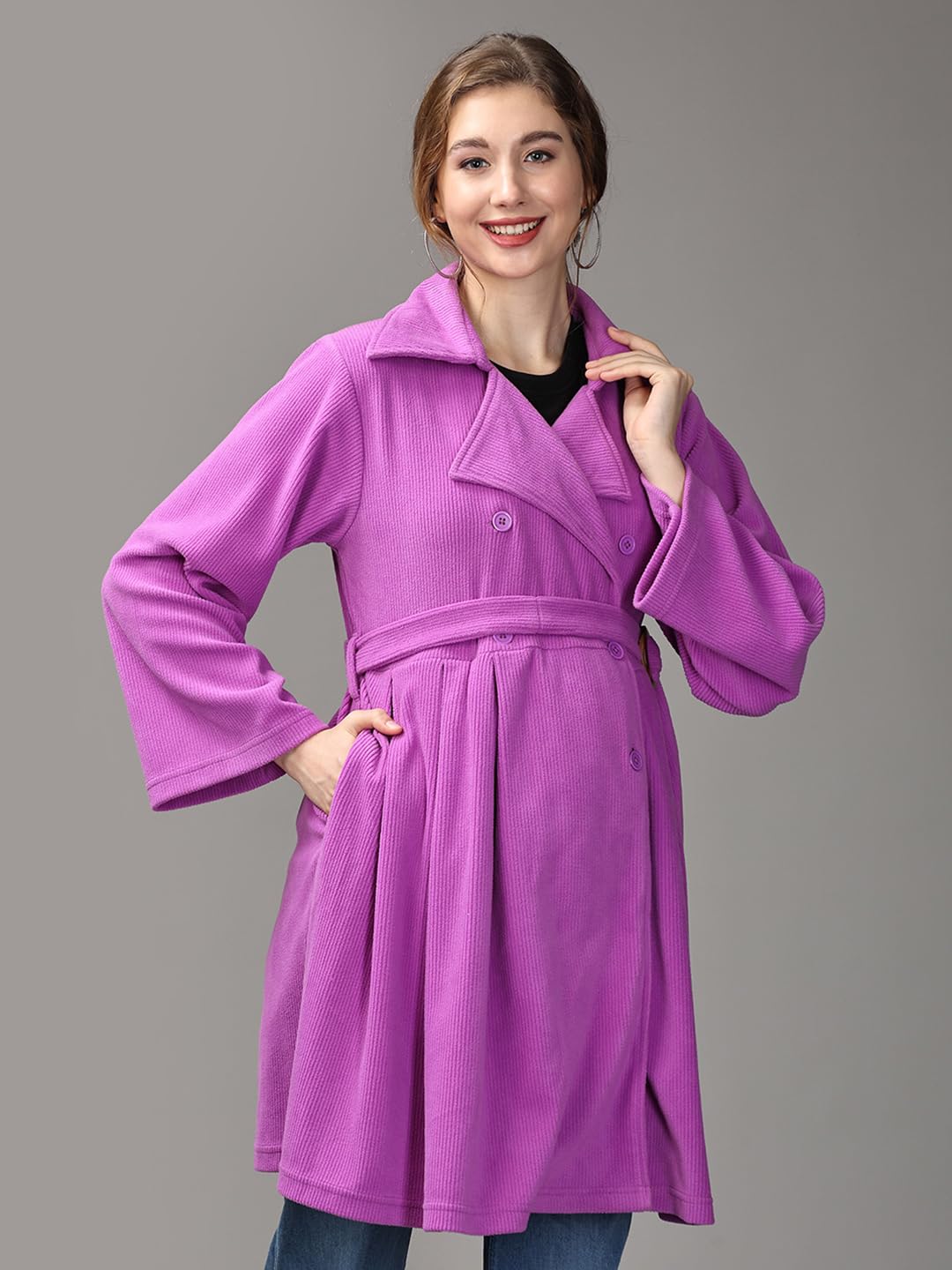 The Mom Store Women's Poly-Corduroy Maternity Trench Coat Full Sleeves Pre and Post Pregnancy Wear Winter Jacket (Lavender_M) 1