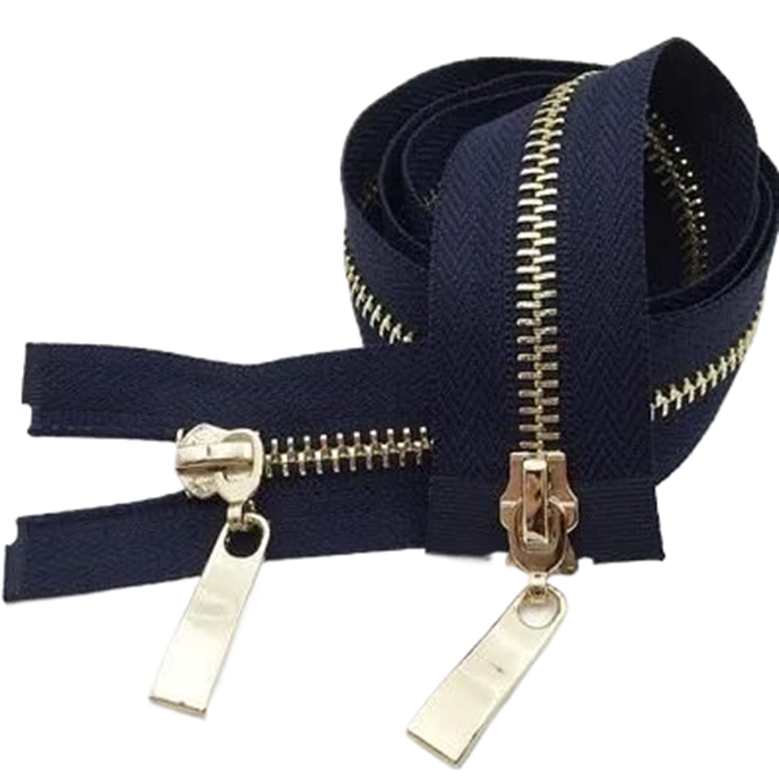 80/100/120 cm Double Slider Zipper Metal Light Gold Teeth Zip, Navy Blue, 5#,120cm