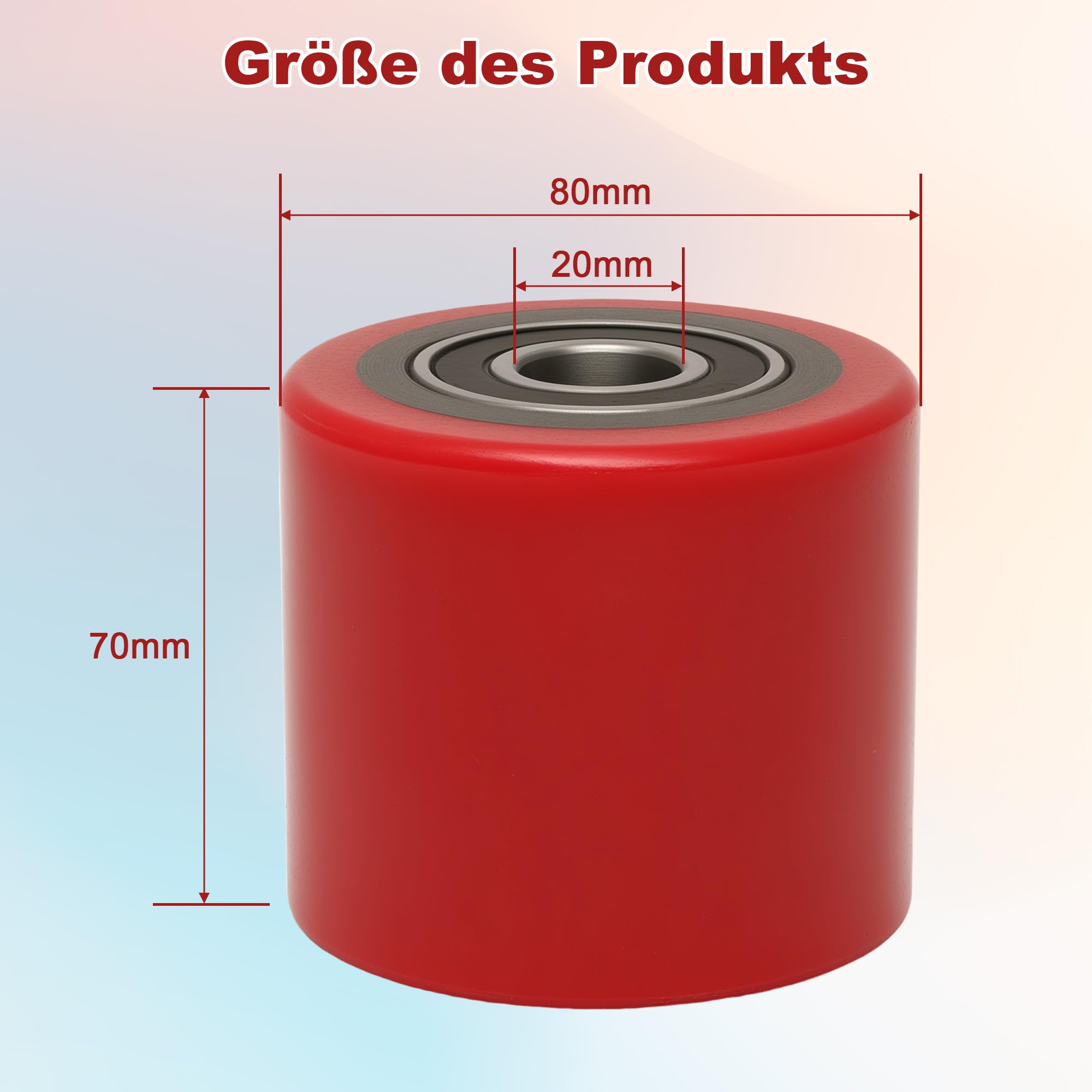 Hubwagen Rollen 80 x 70 mm Laufrollen mit Kugellager PU-Rollen für Hubwagen Ersatzrollen (4, Rot)
