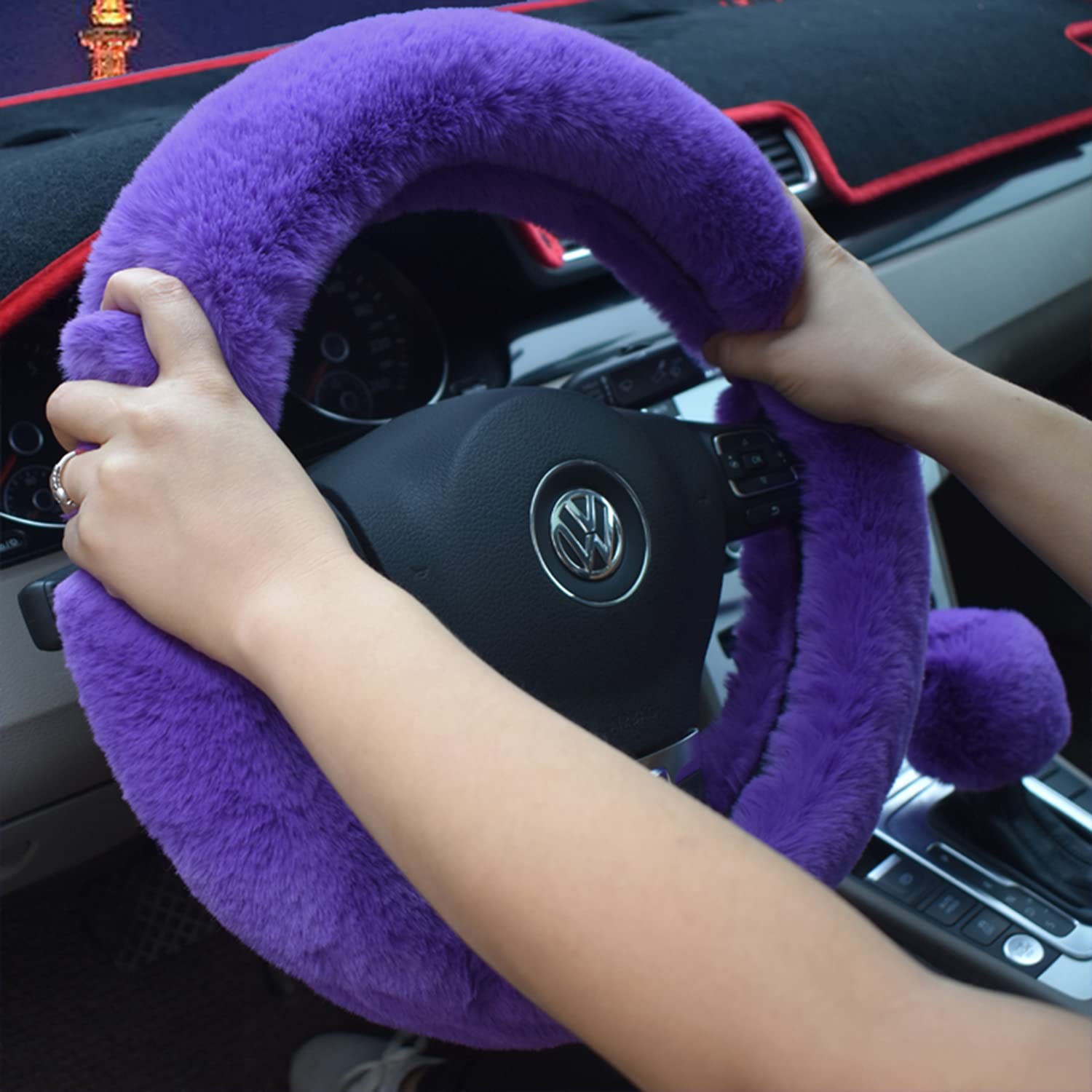 Dotesy - Set di 4 coprivolante per auto in lana sintetica e