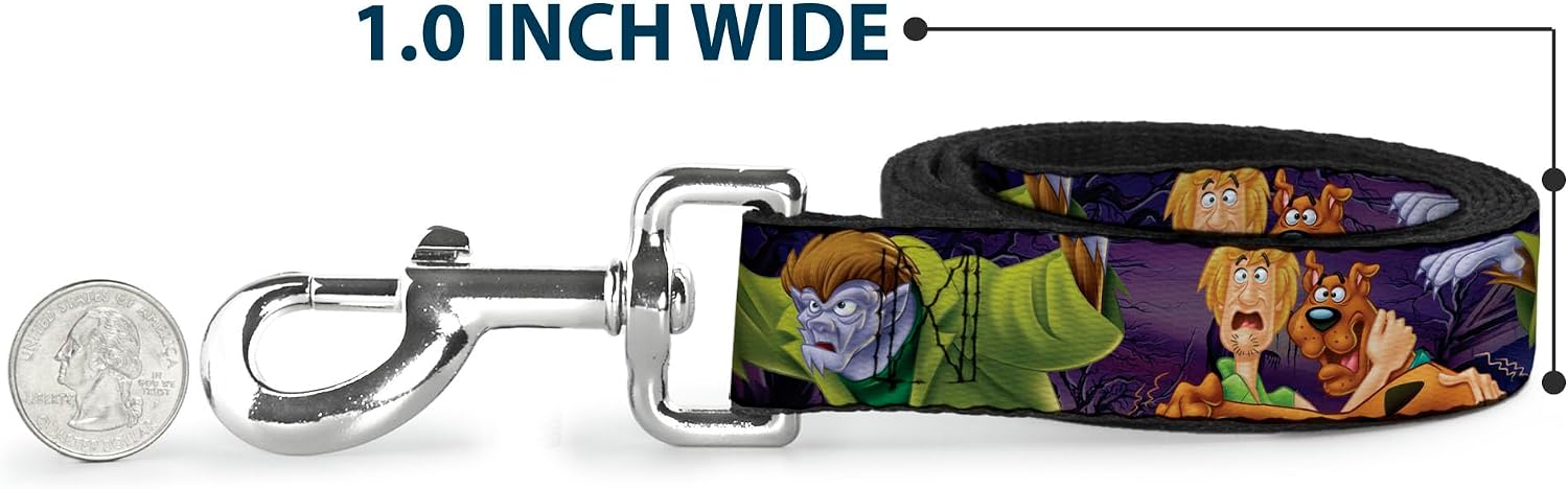 Buckle-Down Pet Leash - Scooby & Shaggy Hugging w/Werewolf Man Purple - 4 Feet Long - 1.5" Wide