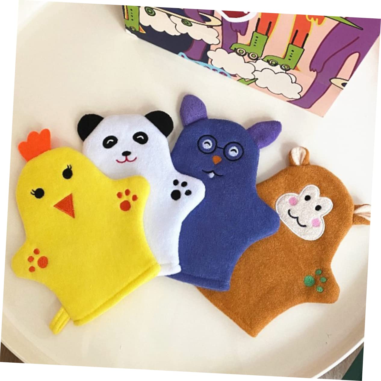 COLLBATH Juego De 3 Guantes De Baño Con Dibujos Animados Para Niños Con Forma De Animales Suaves Y Exfoliantes 4 Unidades X 3