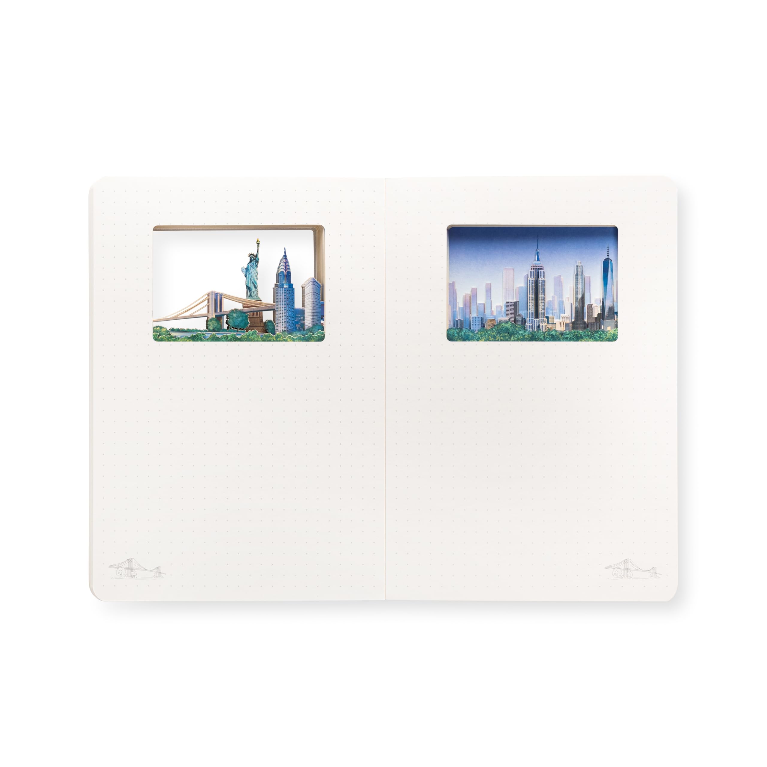 Taccuino con copertina rigida a pois (120 pagine) – 3D Layered Cut-out New York Cityscape, Statua della Libertà e Ponte di Brooklyn, diario pronto per scrivere, disegnare e viaggiare