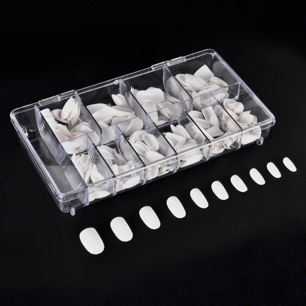 Huashengmei 500pcs Round Full Cover White Color False Nails Fake Nail Art Tips 10 Sizes with box