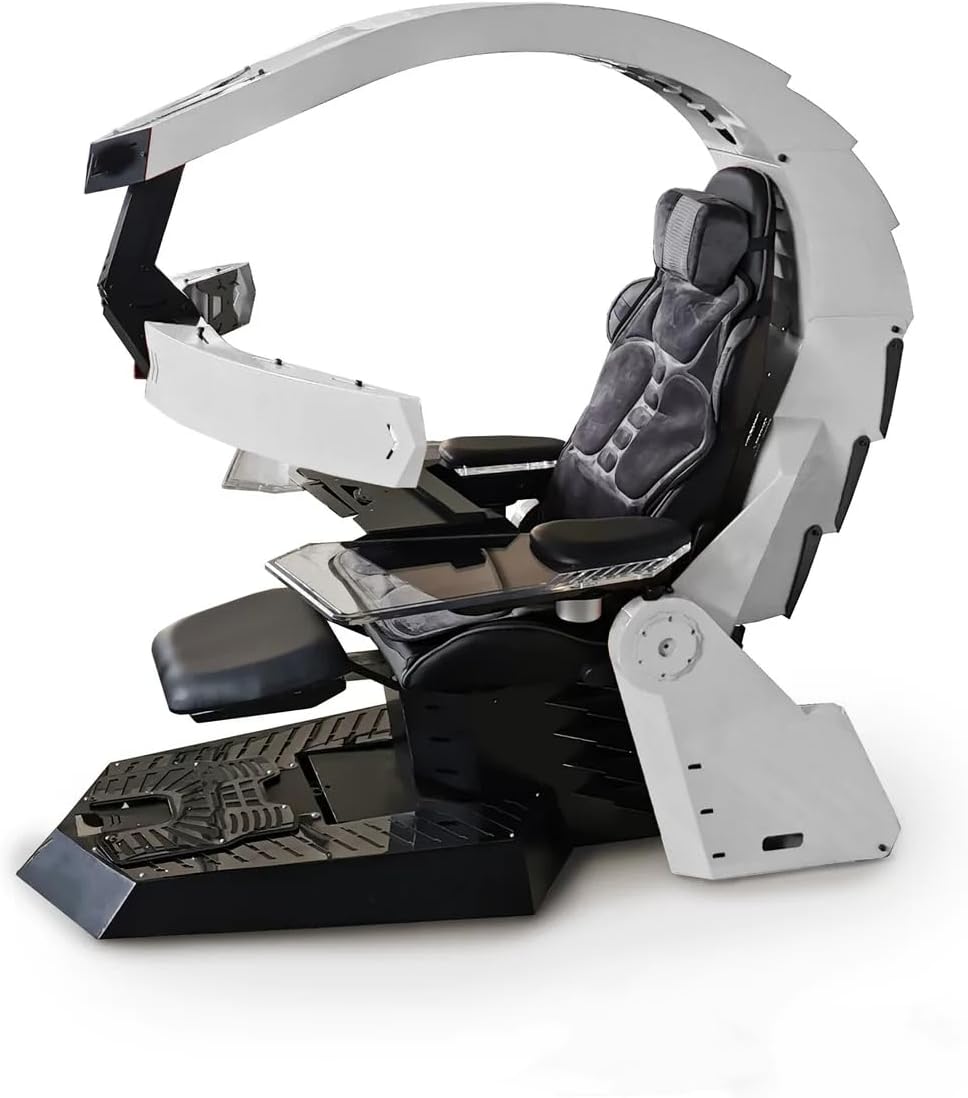 Office Chair Comfortable Video Gaming Chair Gaming Computer Cockpit Luxurious Gaming Chair Game Cockpit Boss Chair Game Chair Ergonomic Zero Gravity Computer Cockpit Workstation (White)