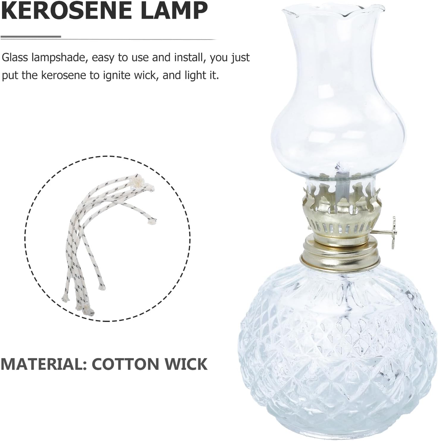 SHINEOFI Adjustable Windproof Glass Kerosene Oil Lamp with Cotton Wick for Home Bedroom Living and Buddhist Hall Transparent Decorative Tabletop Lighting Essential