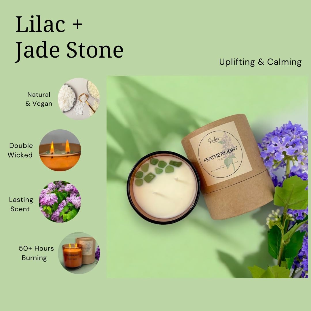 Svibes Collection Lilac Scented Candles - Jade Stone Infused Crystal Candle Gift for Women, Amber, Small - Image 2