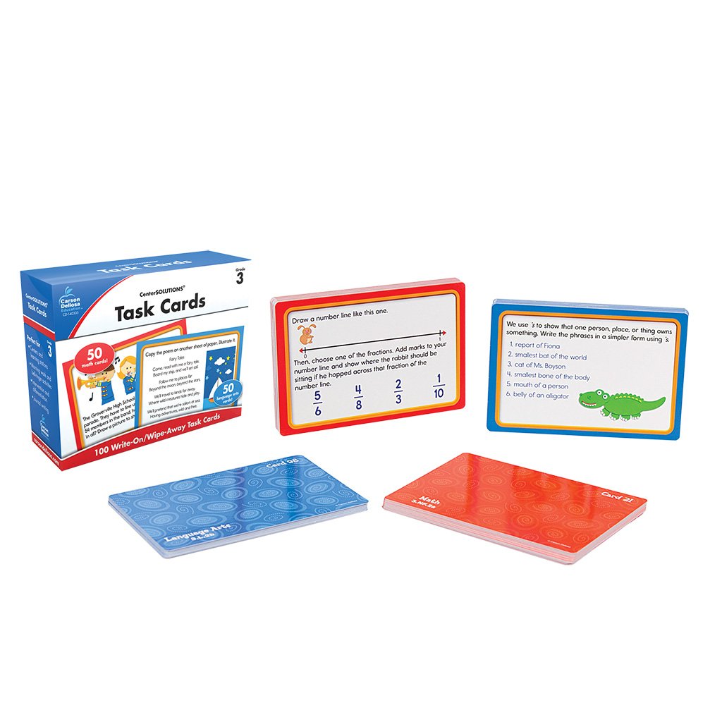 Carson Dellosa 3rd Grade Task Flash Cards, Dry Erase Mathematics and ELA Common Core Activity Flashcards, Language Arts and Math Manipulatives for Kids Ages 8-9