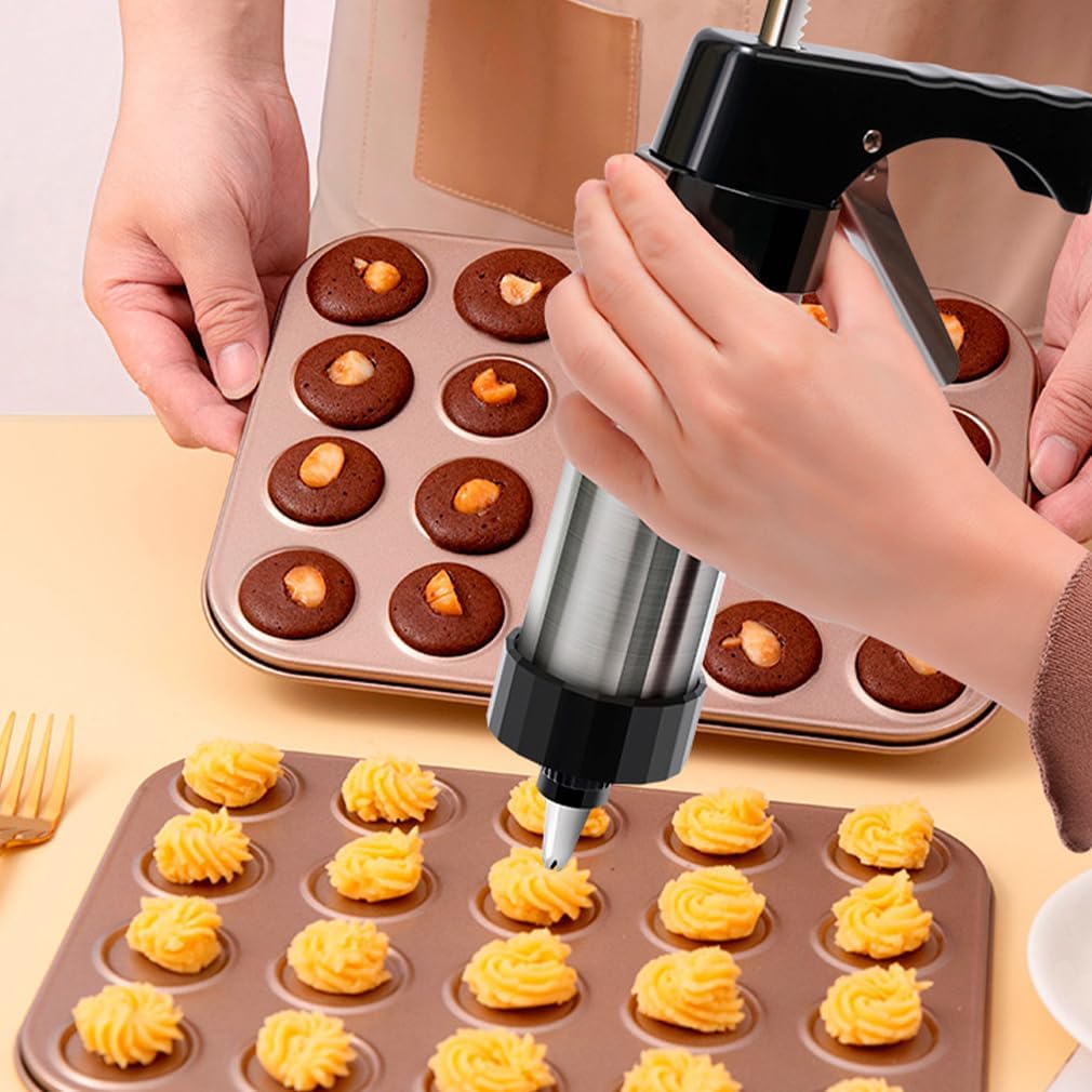 Cookie Press Gun Kit with 13 Discs & 8 Icing Tips,Cookie Press Gun,Stainless Steel,Easy Shaping & Durable Build for Baking, Holidays & Kitchen Use (red)