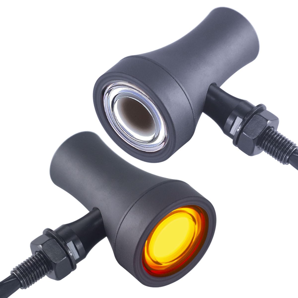 FATECIM 2X Motorcycle LED Front Turn Signals Running Driving Light Heavy Duty Motorbike White Amber Light Blinkers Indicators for Bobber Harley Honda Yamaha Suzuki Kawasaki Cruiser Chopper Black